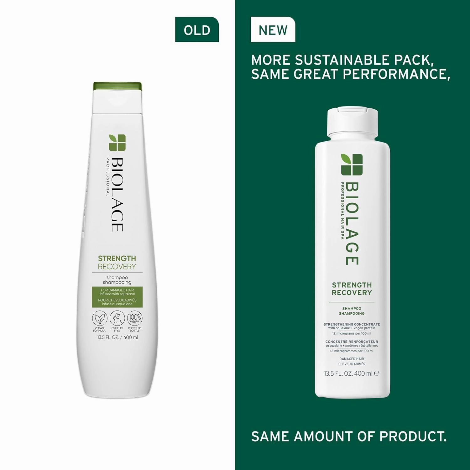Biolage Strength Recovery Shampoo - Reduces Breakage & Detangles, For Damaged Hair, With Olive Squalane & Vegan Proteins, Paraben & Mineral Oil-Free, Packaging May Vary