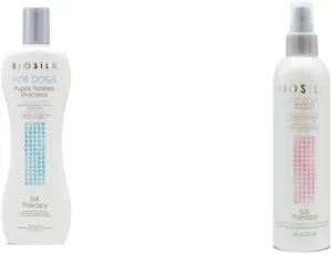 BioSilk for Dogs Silk Therapy Puppy Tearless Shampoo for Dogs, 12 Ounce Bottle of Dog Shampoo & Dogs Silk Therapy Detangling Plus Shine Mist for Dogs | Best Detangling Spray, 8 Oz Bottle