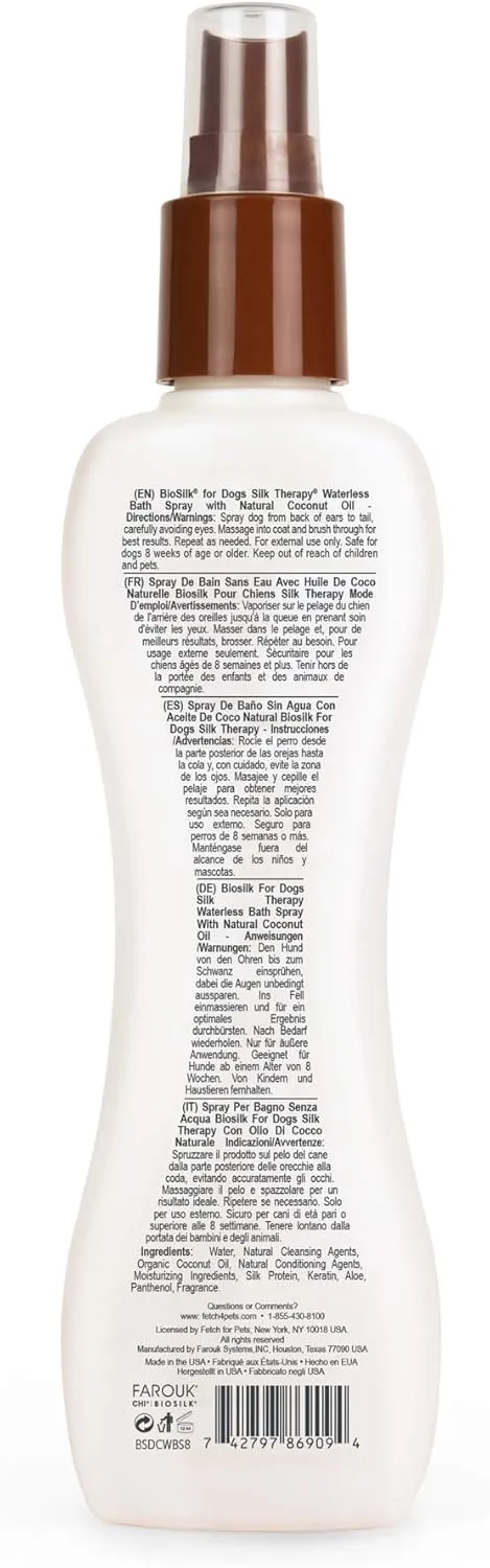 BioSilk for Dogs Silk Therapy Shampoo with Organic Coconut Oil | Coconut Dog Shampoo Waterless Shampoo | Dry Dog Shampoo from Silk Therapy for Fresh Dog Coats,Beige