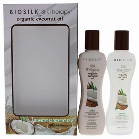 Biosilk Silk Therapy With Organic Coconut Intense Moisture Kit Unisex 5.64oz 3-In-1 Shampoo, Conditioner and Body Wash, 5.64 oz Silk Leave-In Treatment 2 Pc