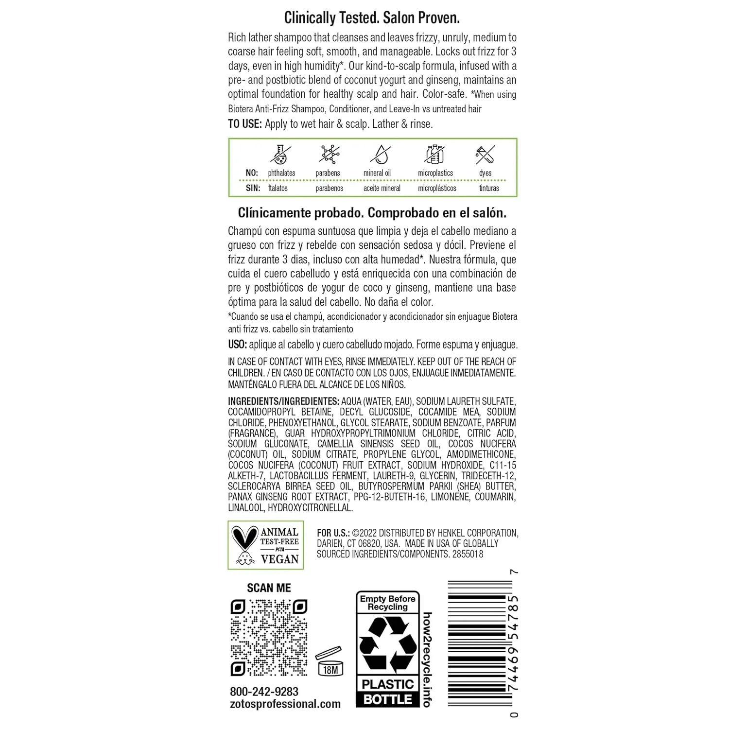 Biotera Anti Frizz Smoothing Shampoo | Smooths & Controls Frizzy, Unruly Hair | Microbiome Friendly | Vegan & Animal Test Free | Paraben Free | Color-Safe
