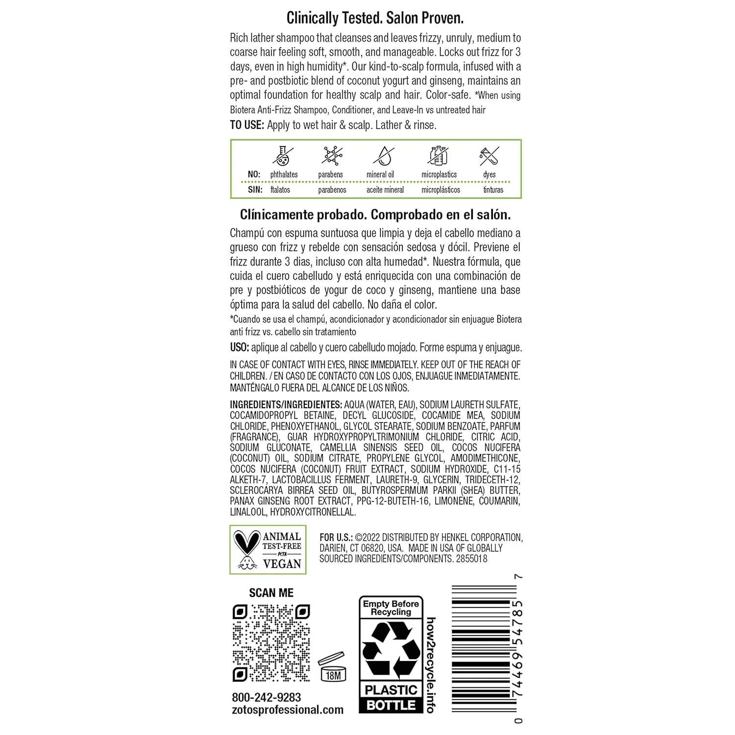 Biotera Anti Frizz Smoothing Shampoo | Smooths & Controls Frizzy, Unruly Hair | Microbiome Friendly | Vegan & Animal Test Free | Paraben Free | Color-Safe