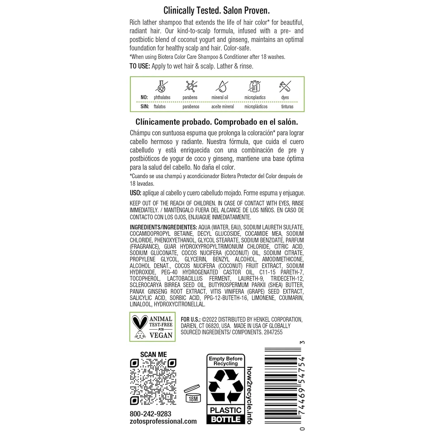 Biotera Color Care Shampoo | Extends & Maintains Color-Treated Hair | Microbiome Friendly | Vegan & Animal Test Free | Paraben Free | Color-Safe