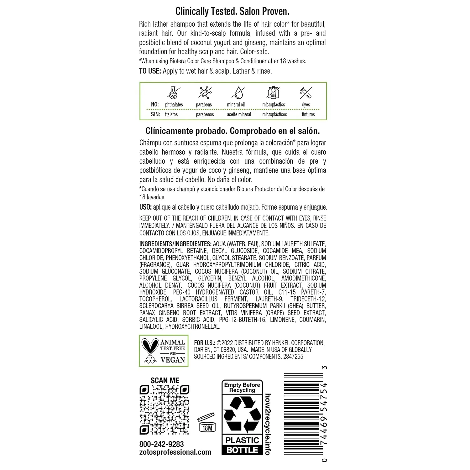 Biotera Color Care Shampoo | Extends & Maintains Color-Treated Hair | Microbiome Friendly | Vegan & Animal Test Free | Paraben Free | Color-Safe