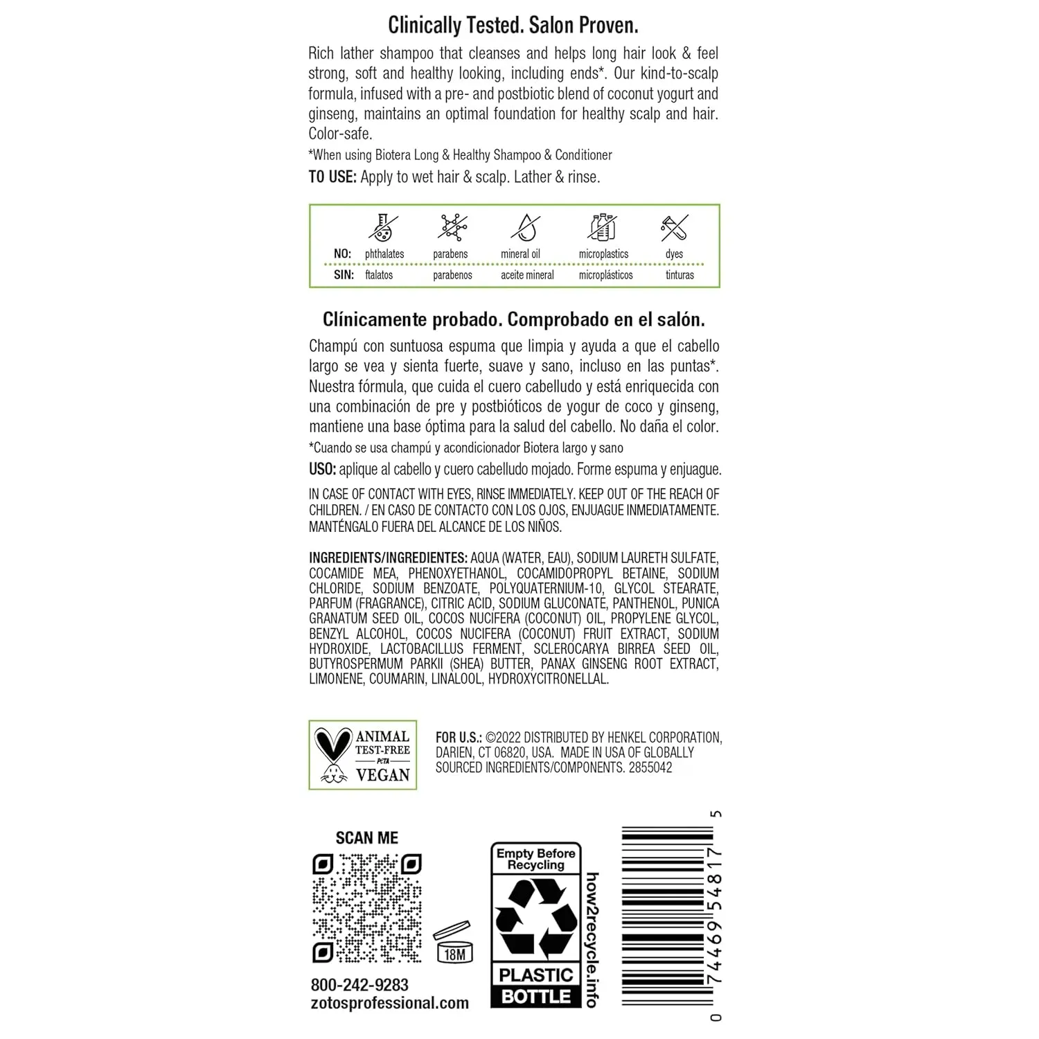 Biotera Long & Healthy Strengthening Shampoo | Strengthens Long, Growing Hair | Microbiome Friendly | Vegan & Animal Test Free | Paraben Free | Color-Safe
