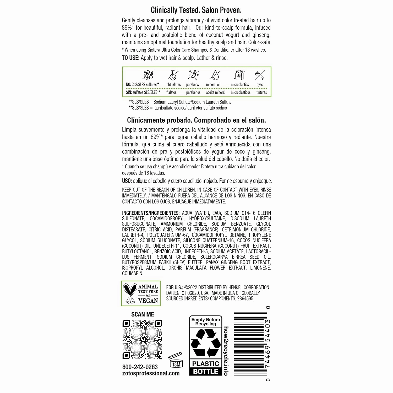 Biotera Ultra Color Care Shampoo | Prolongs Vivid Color-Treated Hair | Microbiome Friendly | Vegan & Animal Test-Free | Paraben & Sulfate Free | Color-Safe