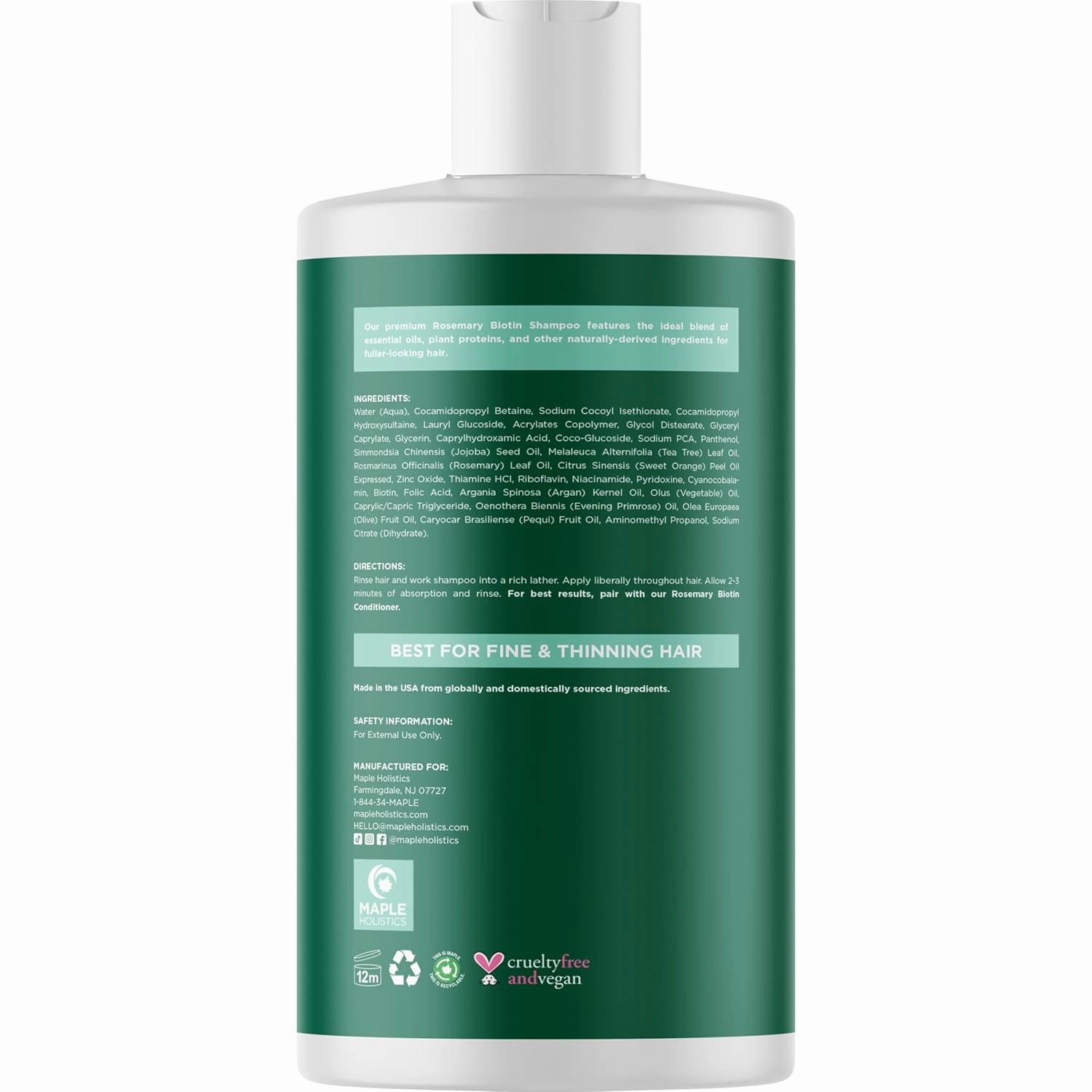 Biotin Rosemary Shampoo for Hair Growth - Sulfate Free, Volumizing Rosemary Essential Oil for Fine, Weak & Dull Hair (16 Fl Oz)