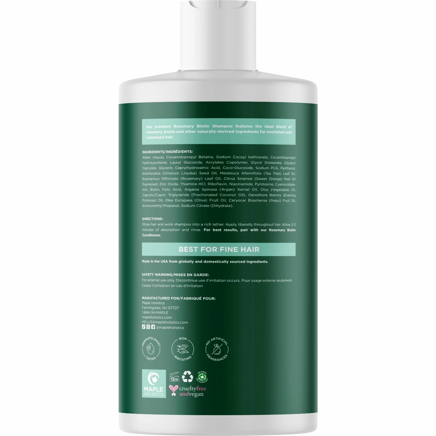 Biotin Rosemary Shampoo for Hair Growth - Sulfate Free, Volumizing Rosemary Essential Oil for Fine, Weak & Dull Hair (16 Fl Oz)
