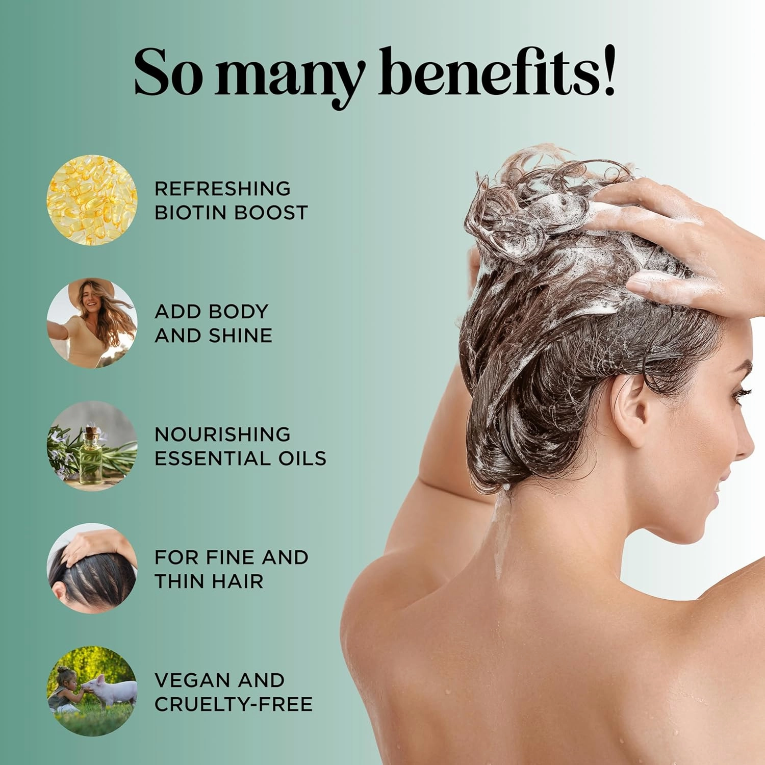 Biotin Rosemary Shampoo for Hair Growth - Sulfate Free, Volumizing Rosemary Essential Oil for Fine, Weak & Dull Hair (16 Fl Oz)