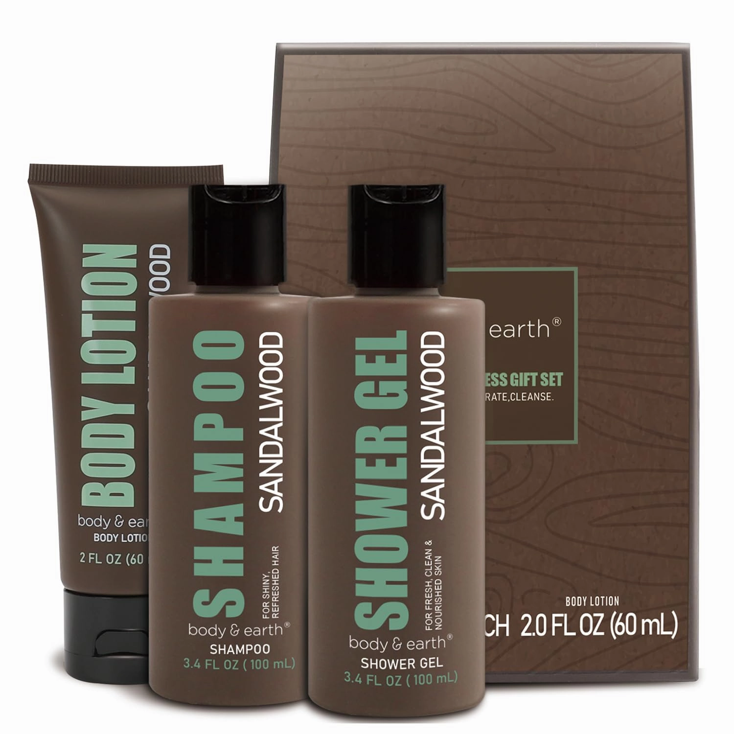 Birthday Gifts for Men BODY & EARTH Gift Sets for Men 3PC Mens Gift Set Gift Baskets for Men Includes Sandalwood Shower Gel Body Lotion Shampoo, Mens Gift Basket Christmas Gifts for Men Boyfriend