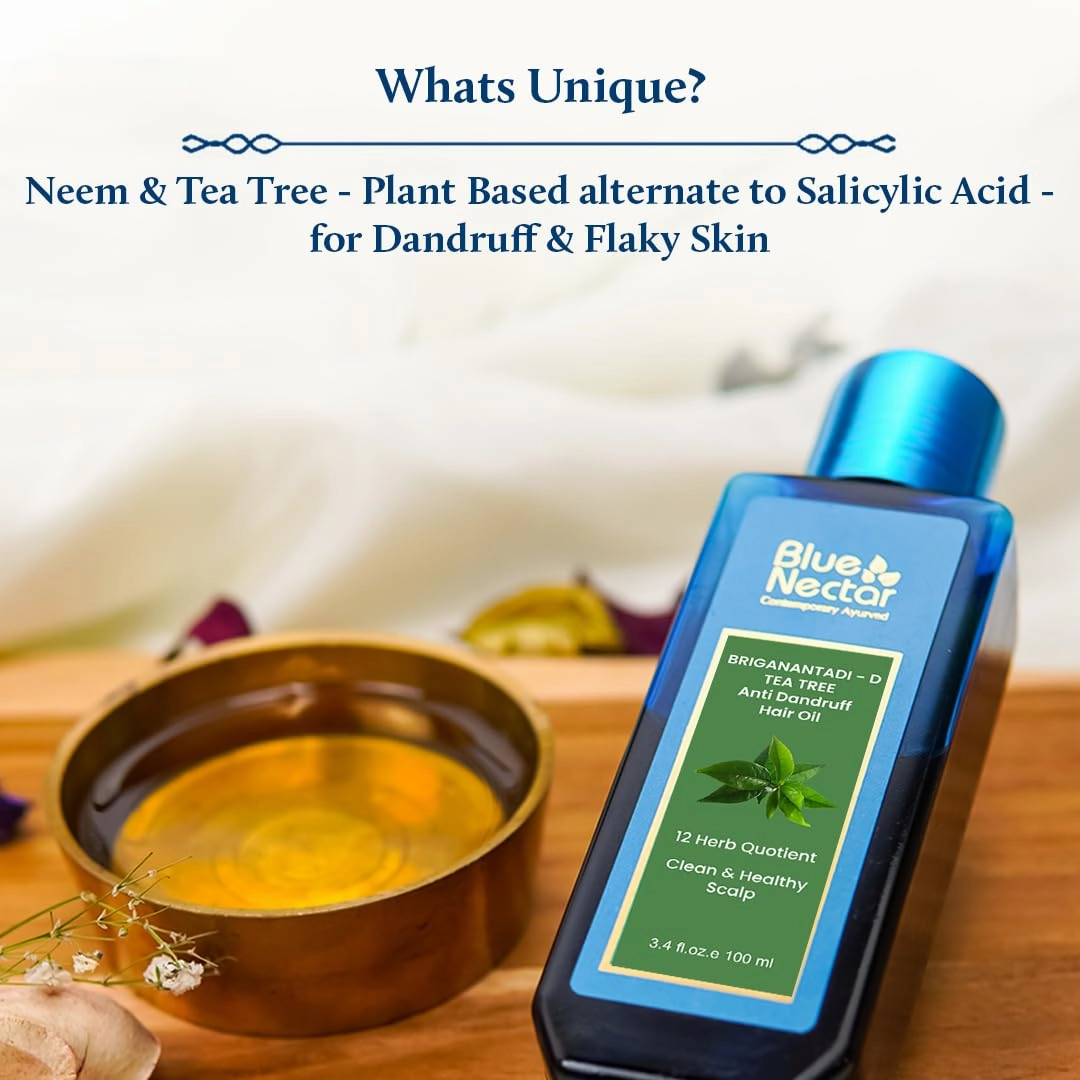 Blue Nectar Anti Dandruff Hair Oil with Neem & Tea Tree| Ayurvedic Non-Stickyfor Dry Scalp | Plant Based for Men & Women (12 Herbs, 6.76FlOz)