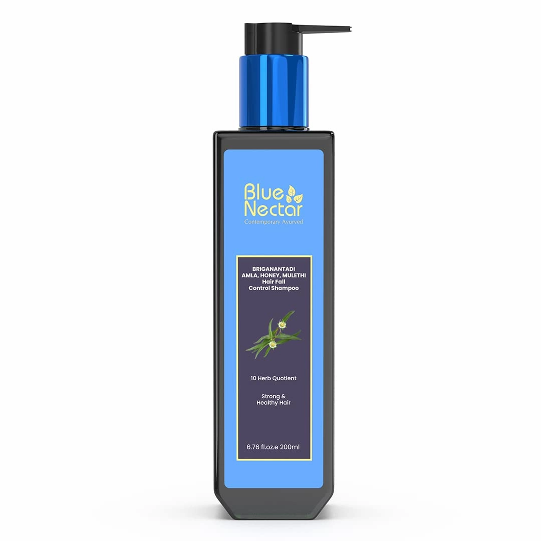 Blue Nectar Anti Hair Fall Shampoo with Amla, Honey and Mulethi, Paraben and Sulfate Free Shampoo for Women and Men Natural Hair Shampoo for Thick Hair (10 Herbs, 6.76 Fl oz)