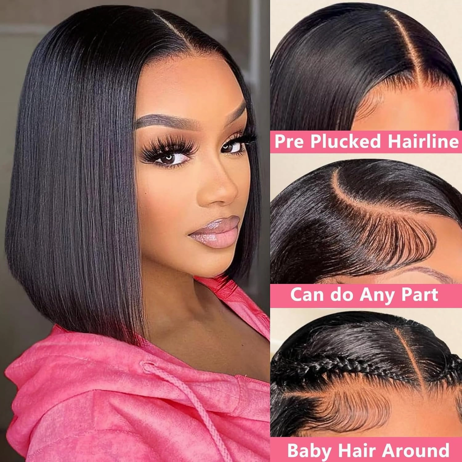 Bob Wig Human Hair Straight HD Lace Front Wigs Human Hair Glueless Bob 13x4 Lace Frontal Wig Human Hair Pre Plucked With Baby Hair 180% Density 12 Inch Natural Color (Black, 12 inch)