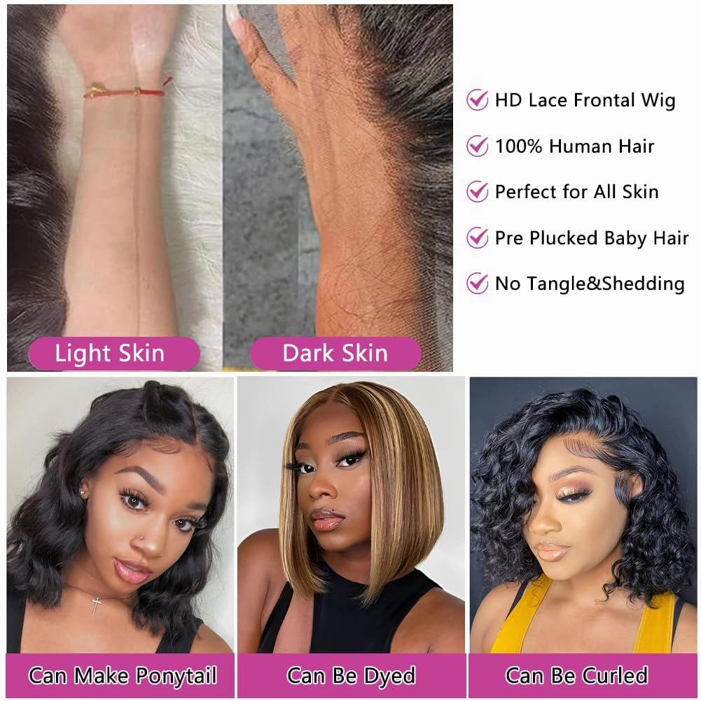 Bob Wig Human Hair Straight HD Lace Front Wigs Human Hair Glueless Bob 13x4 Lace Frontal Wig Human Hair Pre Plucked With Baby Hair 180% Density 12 Inch Natural Color (Black, 12 inch)