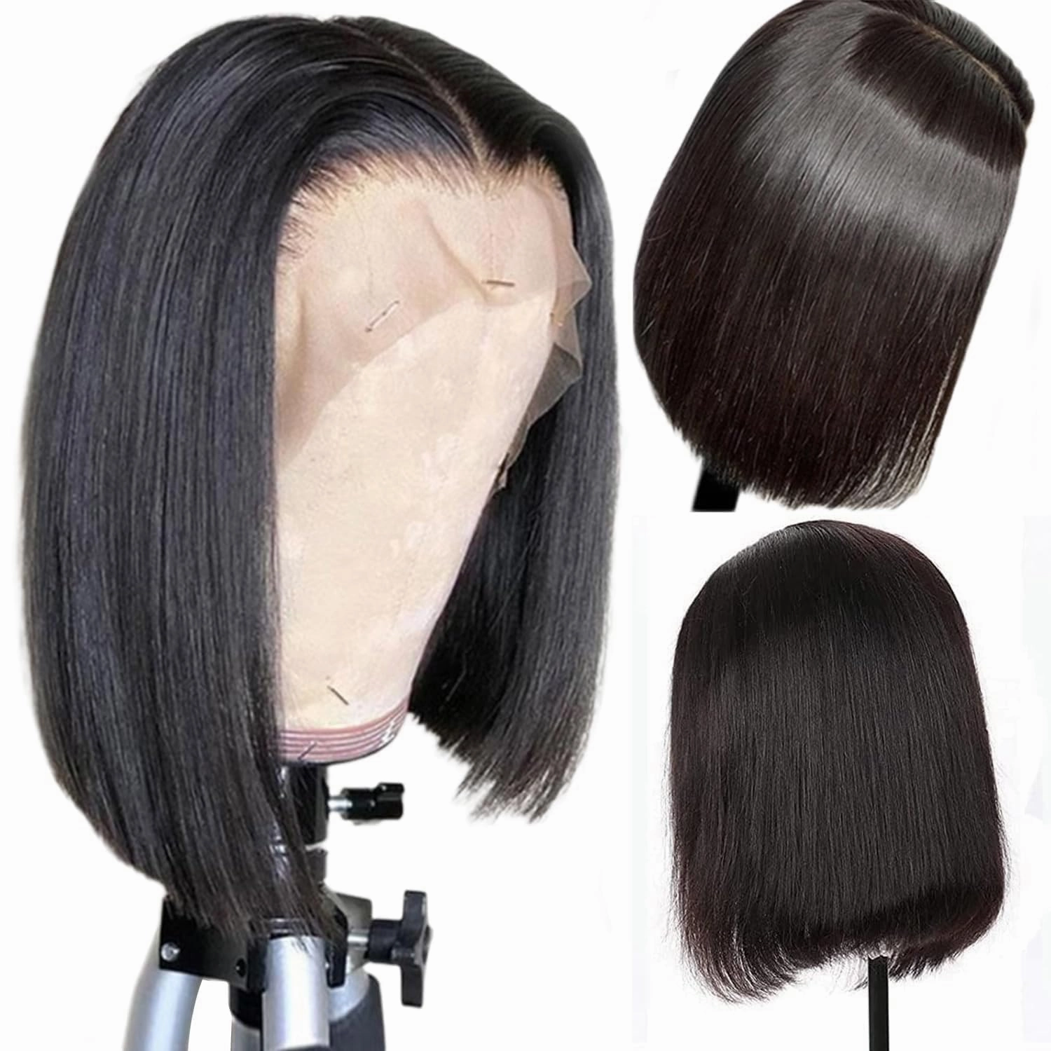 Bob Wig Human Hair Straight HD Lace Front Wigs Human Hair Glueless Bob 13x4 Lace Frontal Wig Human Hair Pre Plucked With Baby Hair 180% Density 12 Inch Natural Color (Black, 12 inch)