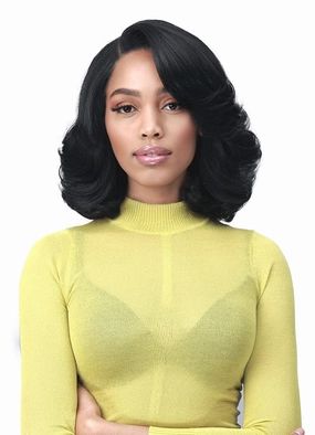 Bobbi Boss 13X7 HD Lace Bob Curly Synthetic Wig - MLF602 NATALIA, Wavy Short Wigs with Baby Hairs, Glueless Lace Free Part Wig with High Heat Resistant Wigs (2 , Dark Brown)