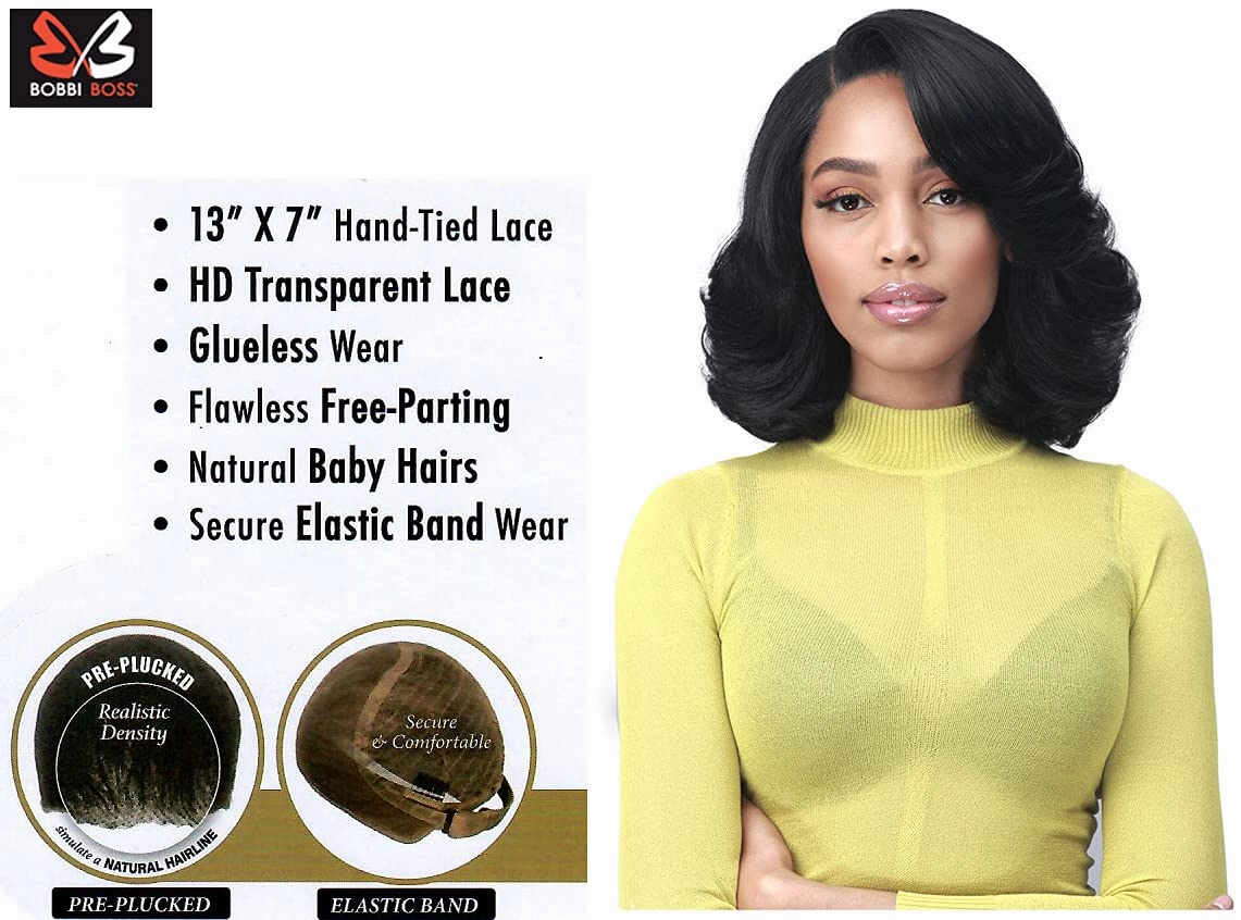 Bobbi Boss 13X7 HD Lace Bob Curly Synthetic Wig - MLF602 NATALIA, Wavy Short Wigs with Baby Hairs, Glueless Lace Free Part Wig with High Heat Resistant Wigs (2 , Dark Brown)