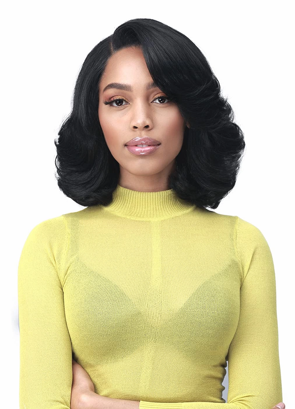 Bobbi Boss 13X7 HD Lace Bob Curly Synthetic Wig - MLF602 NATALIA, Wavy Short Wigs with Baby Hairs, Glueless Lace Free Part Wig with High Heat Resistant Wigs (2 , Dark Brown)