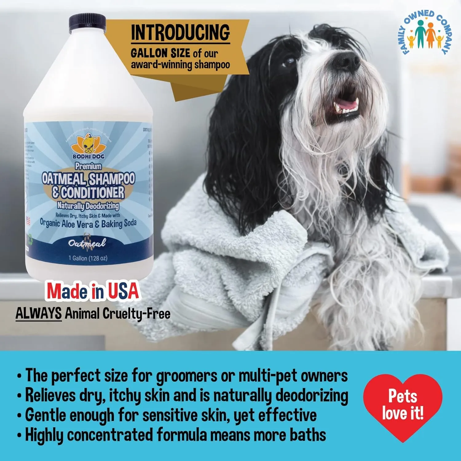 Bodhi Dog Oatmeal Shampoo & Conditioner - Hypoallergenic Formula - Naturally Deodorize Dogs, Cats & Pets - Made w/Organic Ingredients - Moisturizes Dry & Itchy Skin - Made in USA (Oatmeal, 1 Gallon)