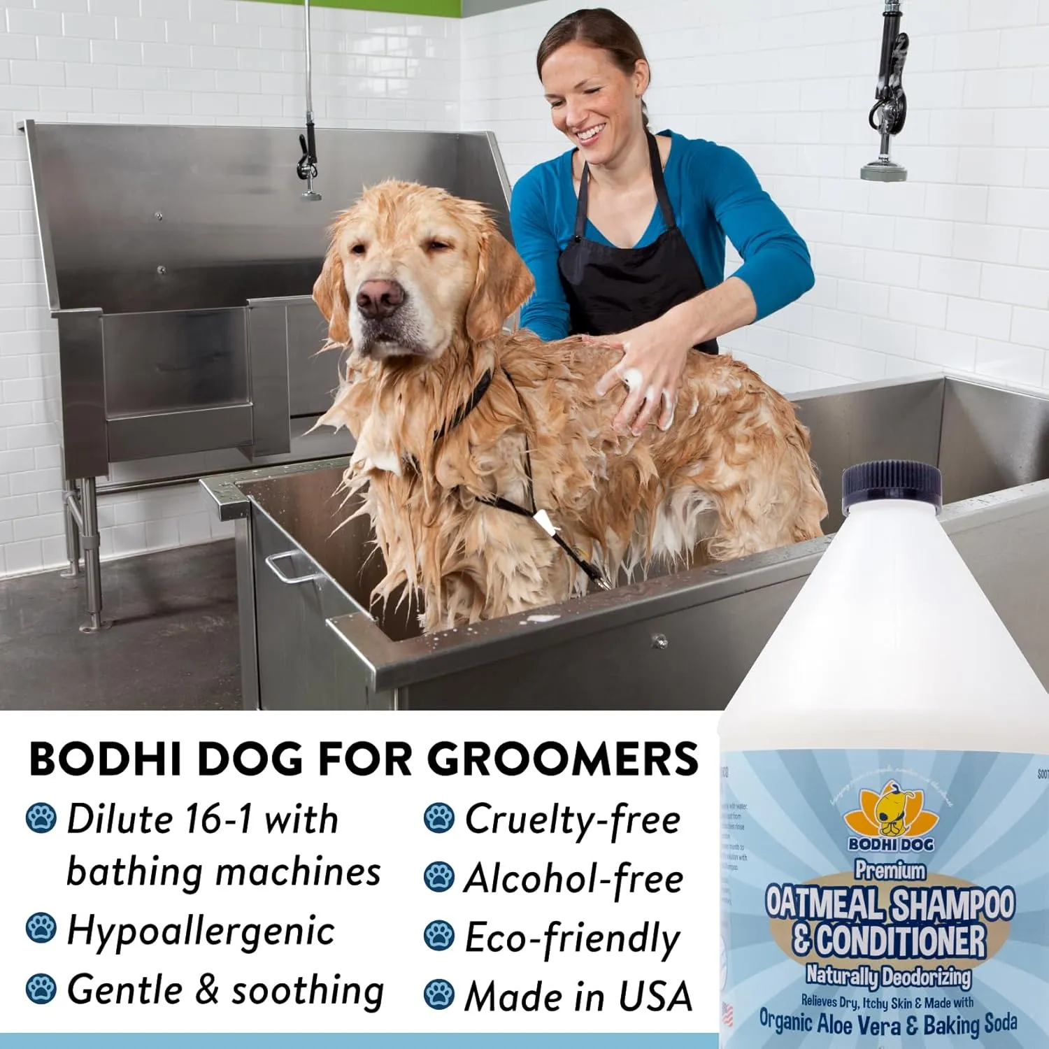 Bodhi Dog Oatmeal Shampoo & Conditioner - Hypoallergenic Formula - Naturally Deodorize Dogs, Cats & Pets - Made w/Organic Ingredients - Moisturizes Dry & Itchy Skin - Made in USA (Oatmeal, 1 Gallon)
