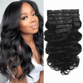 Body Wave Clip in Hair Extensions Real Human Hair 18 Inch Wavy Human Hair Clip in Extensions for Women Body Wave Clip Ins Human Hair 8Pcs 100g 20Clips Natural Black #1B