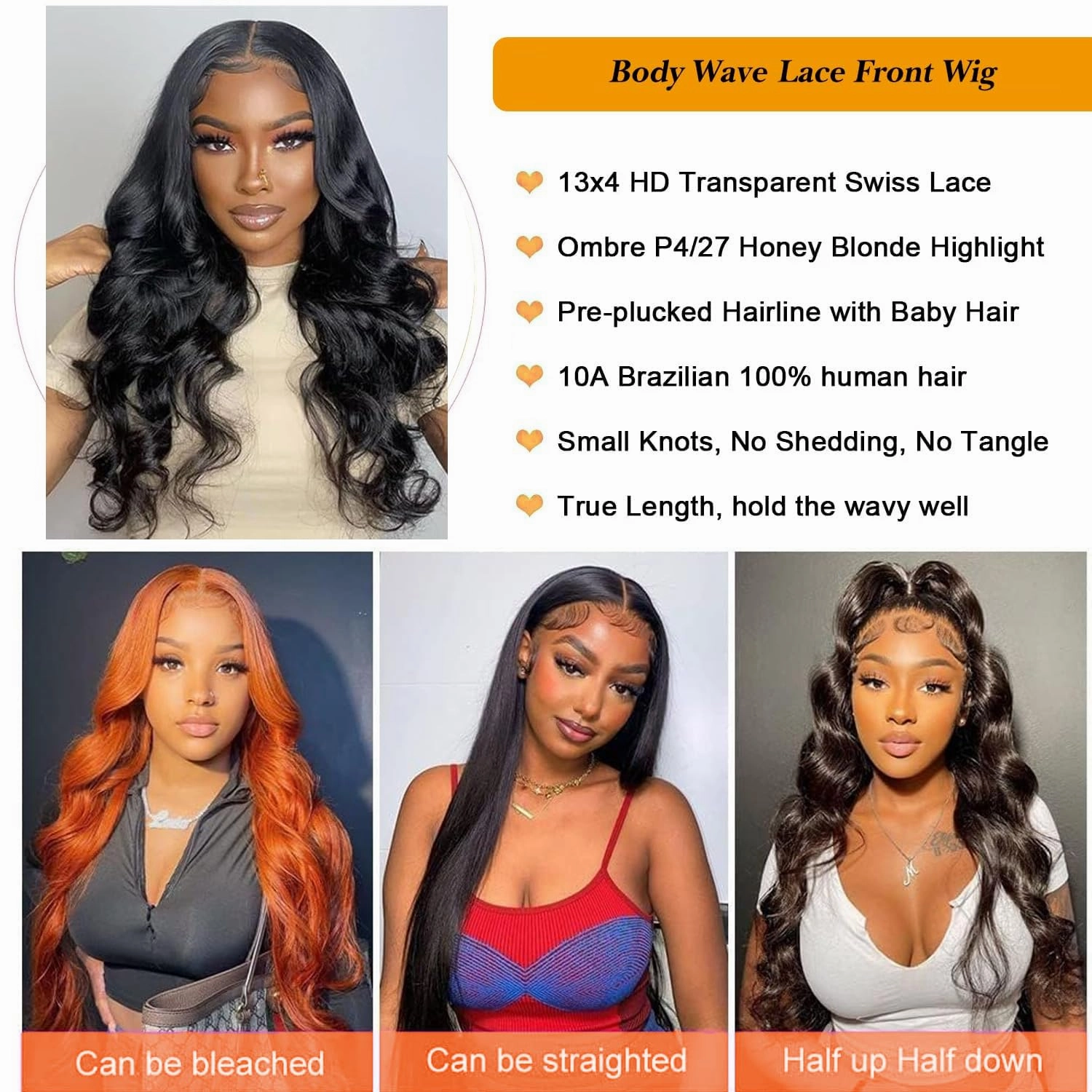 Body Wave Lace Front Wigs Human Hair 28 Inch 13x4 HD Frontal Human Hair Lace Front Wigs for Women 13x4 Full Frontal Real HD Lace Wig 180% Density Pre Plucked with Baby Hair Natural Hairline
