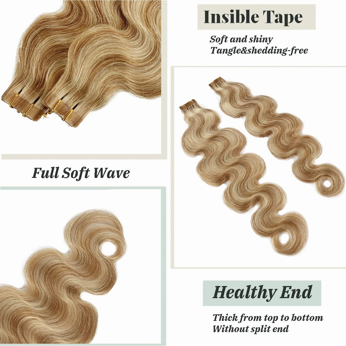 Body Wave Tape in Blonde Balayage Hair Extensions 100% Remy Human Hair 60grams/20pcs Strawberry Blonde to Bleach Blonde Fine Hair Tape ins Extensions(H#27/613, 22inches)…