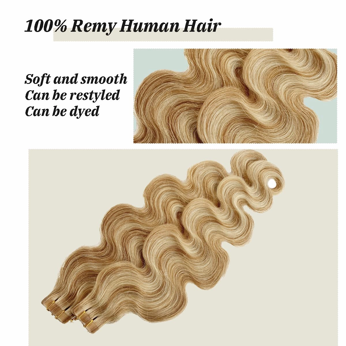 Body Wave Tape in Blonde Balayage Hair Extensions 100% Remy Human Hair 60grams/20pcs Strawberry Blonde to Bleach Blonde Fine Hair Tape ins Extensions(H#27/613, 22inches)…