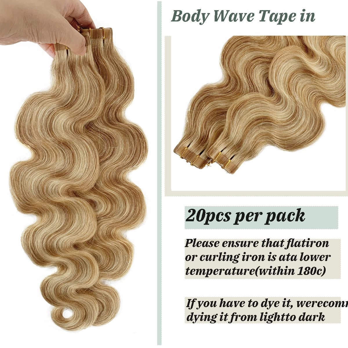 Body Wave Tape in Blonde Balayage Hair Extensions 100% Remy Human Hair 60grams/20pcs Strawberry Blonde to Bleach Blonde Fine Hair Tape ins Extensions(H#27/613, 22inches)…
