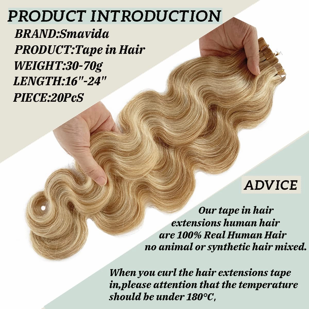 Body Wave Tape in Blonde Balayage Hair Extensions 100% Remy Human Hair 60grams/20pcs Strawberry Blonde to Bleach Blonde Fine Hair Tape ins Extensions(H#27/613, 22inches)…