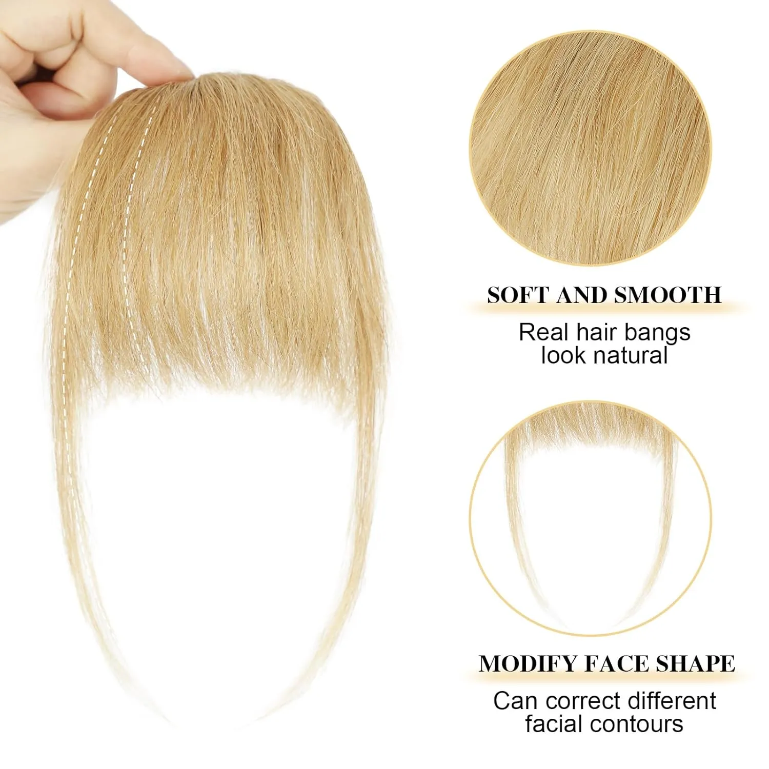 BOGSEA Clip in Bangs 100% Human Hair Bangs with Temples Bangs Hairpieces for Women Clip in Fake Bangs for Daily Wear ((16#), Wispy Bangs)