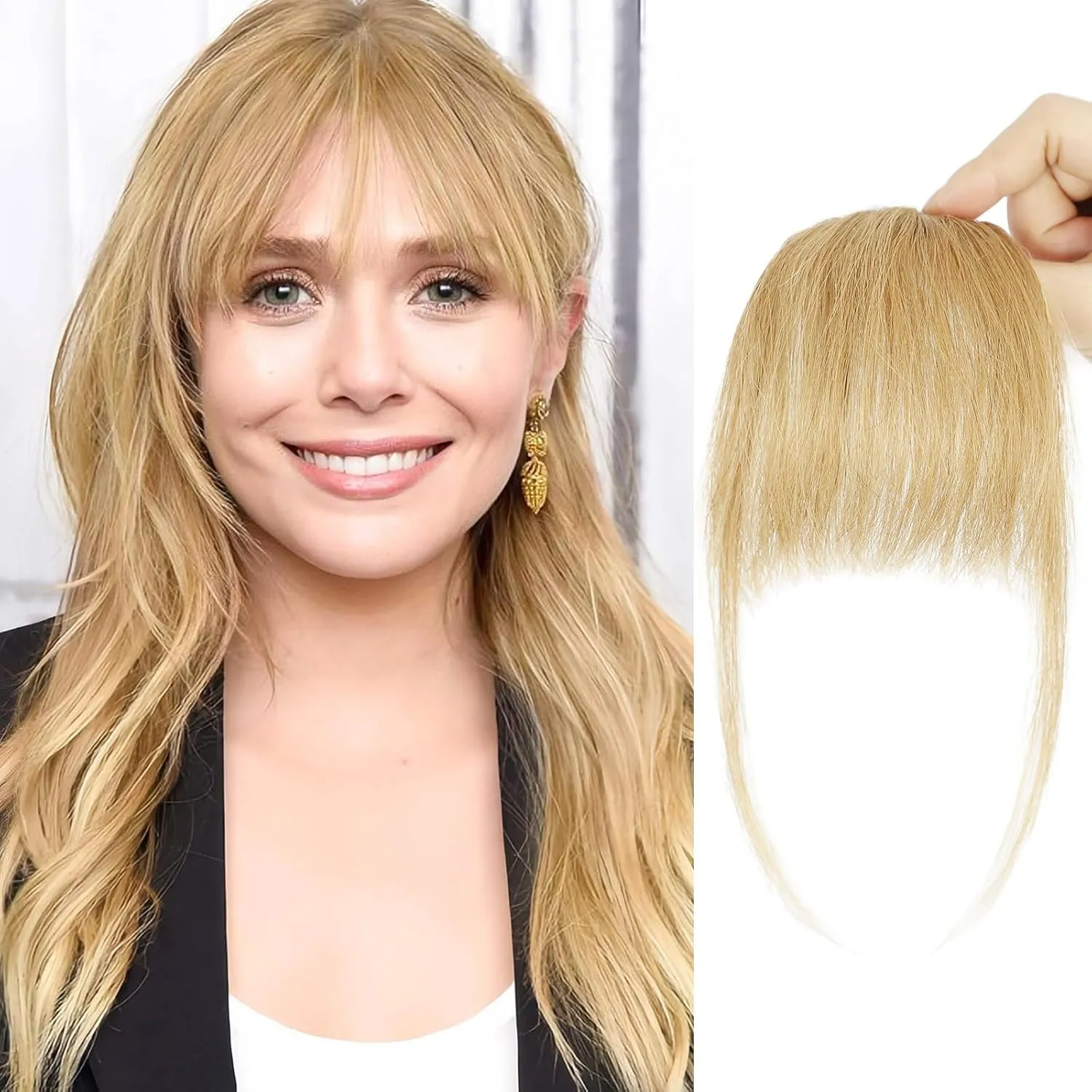 BOGSEA Clip in Bangs 100% Human Hair Bangs with Temples Bangs Hairpieces for Women Clip in Fake Bangs for Daily Wear ((16#), Wispy Bangs)
