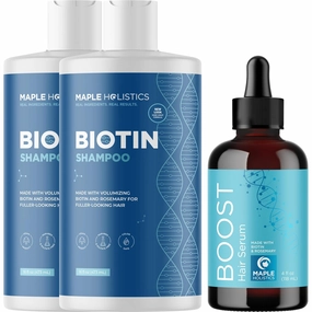 BOOST Biotin Hair Serum plus Biotin Shampoo 2 Pack Bundle - Hair Thickening Serum with Castor and Rosemary plus Volumizing Biotin Shampoo for Men and Women Set