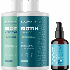 BOOST Biotin Hair Serum plus Mint Biotin Shampoo Set - Hair Thickening Serum with Castor and Rosemary plus Volumizing Mint Biotin Shampoo for Men and Women Bundle