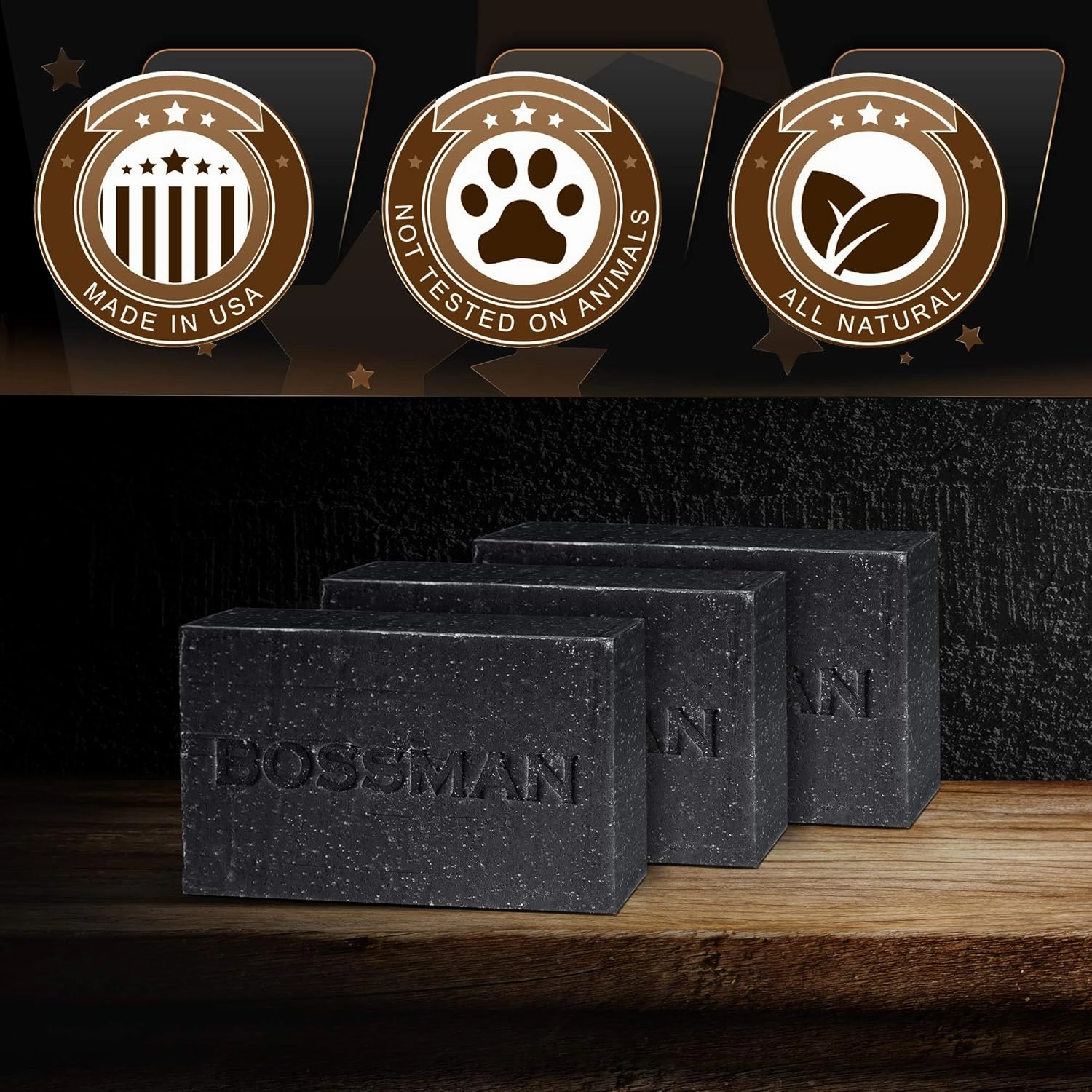 Bossman 3-Pack 4-in-1 Bar Soap for Men, 4 oz – All Natural Organic Beard Wash, Shampoo, Body Wash, Shaving Soap – Eucalyptus & Tea Tree Scent - Father’s Day Gifts