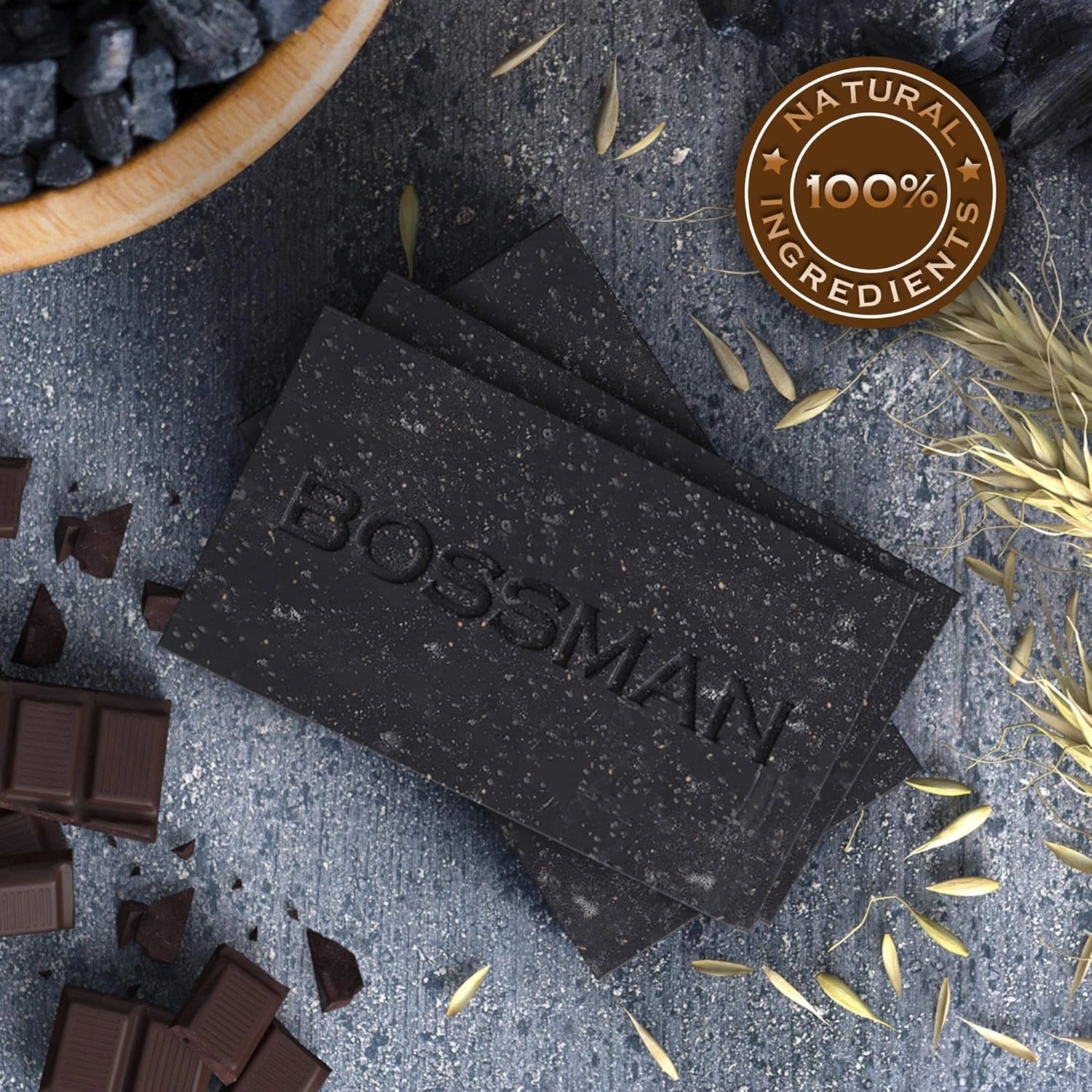 Bossman 3-Pack 4-in-1 Bar Soap for Men, 4 oz – All Natural Organic Beard Wash, Shampoo, Body Wash, Shaving Soap – Eucalyptus & Tea Tree Scent - Father’s Day Gifts