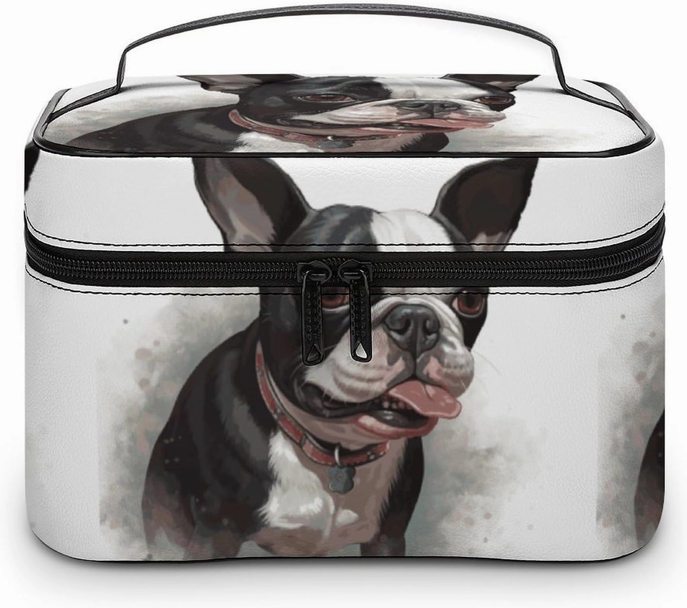 Boston Terrier Makeup Bag, Cosmetic Organizer Case Large Portable Capacity Make Up Bags Women Travel Toiletry Bags with Handle And Divider