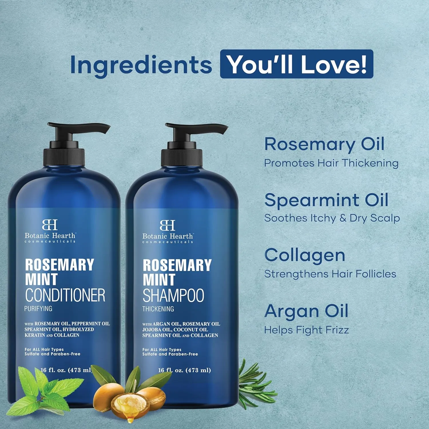 Botanic Hearth Rosemary Mint Shampoo and Conditioner Set, Thickening Formula, Promotes Hair Growth and Scalp Health Sulfate Free & Paraben Free, for Men & Women - 16 fl oz each