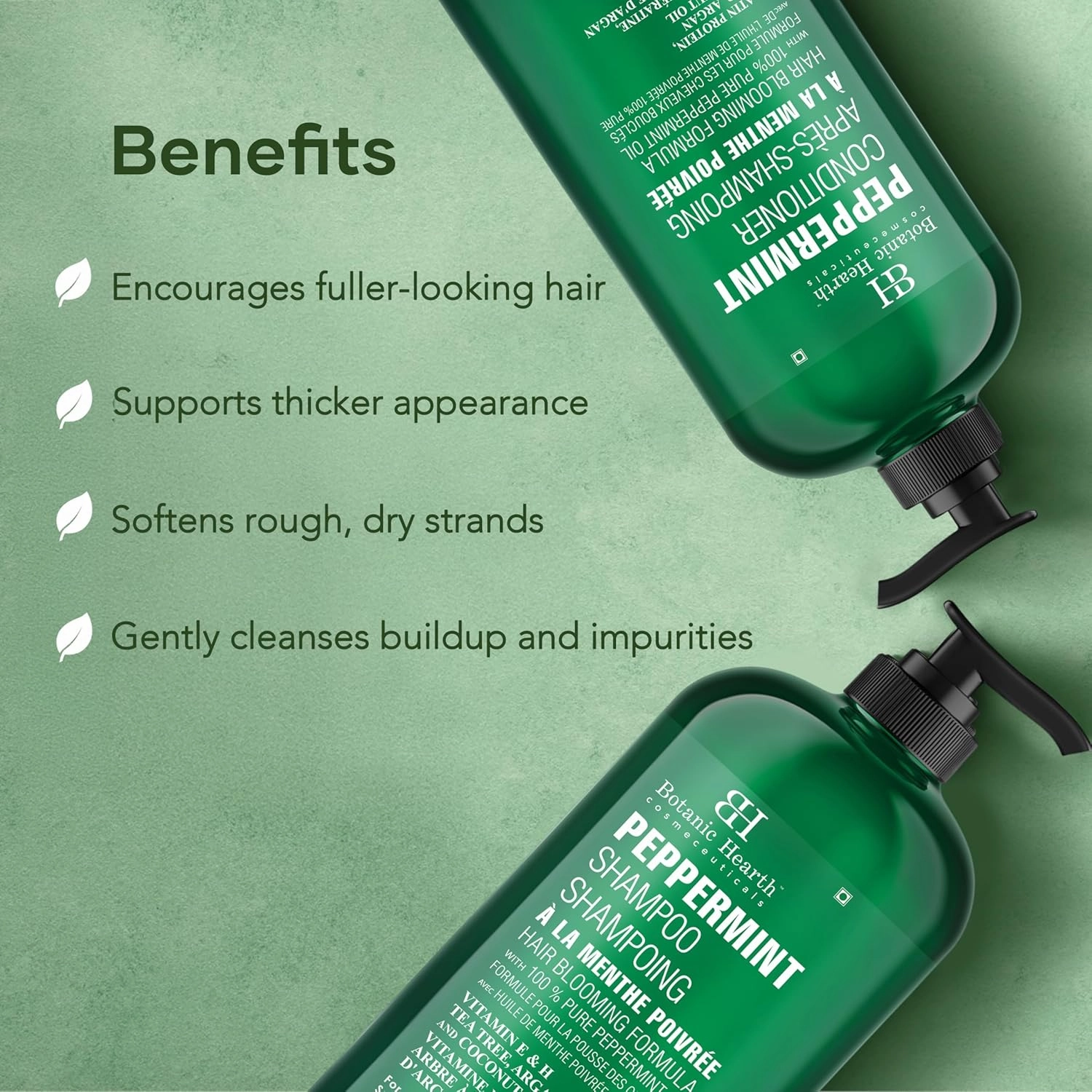 BOTANIC HEARTH Peppermint Oil Shampoo and Conditioner Set - Hair Blooming Formula with Keratin - Fights Hair Loss & Thinning, Promotes Hair Growth-Sulfate Free for Men and Women - 16 fl oz x 2