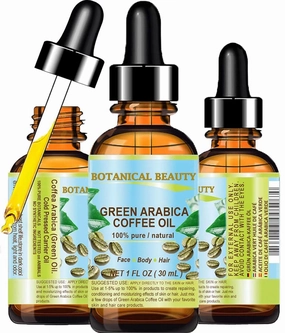 Botanical Beauty GREEN ARABICA COFFEE OIL Brazilian 100% Pure Virgin Unrefined 1 Fl.oz- 30 ml. for Face, Skin, Hair, Lip, Nails. Anti - aging face Oil