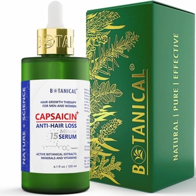 Botanical Hair Growth Therapy Capsaicin Anti Hair Loss Pre-Shampoo Treatment With Caffeine & Biotin for Hair Thinning Prevention Natural Oil-Free Hair Regrowth Tonic For Men & Women 4.1 Fl Oz