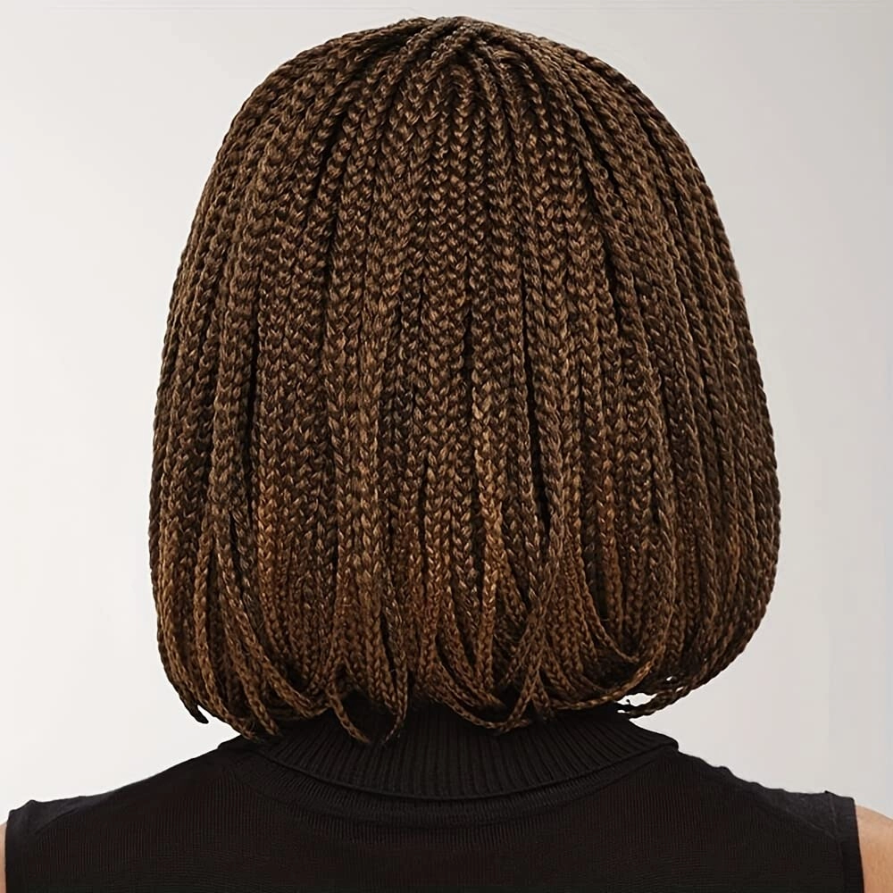 Box Braid Wig Synthetic Short Bob Wig Box Braided Wig with Bangs Cornrow Braided Wigs for Black Women (10 inches, Black)