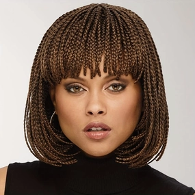 Box Braid Wig Synthetic Short Bob Wig Box Braided Wig with Bangs Cornrow Braided Wigs for Black Women (10 inches, Black)