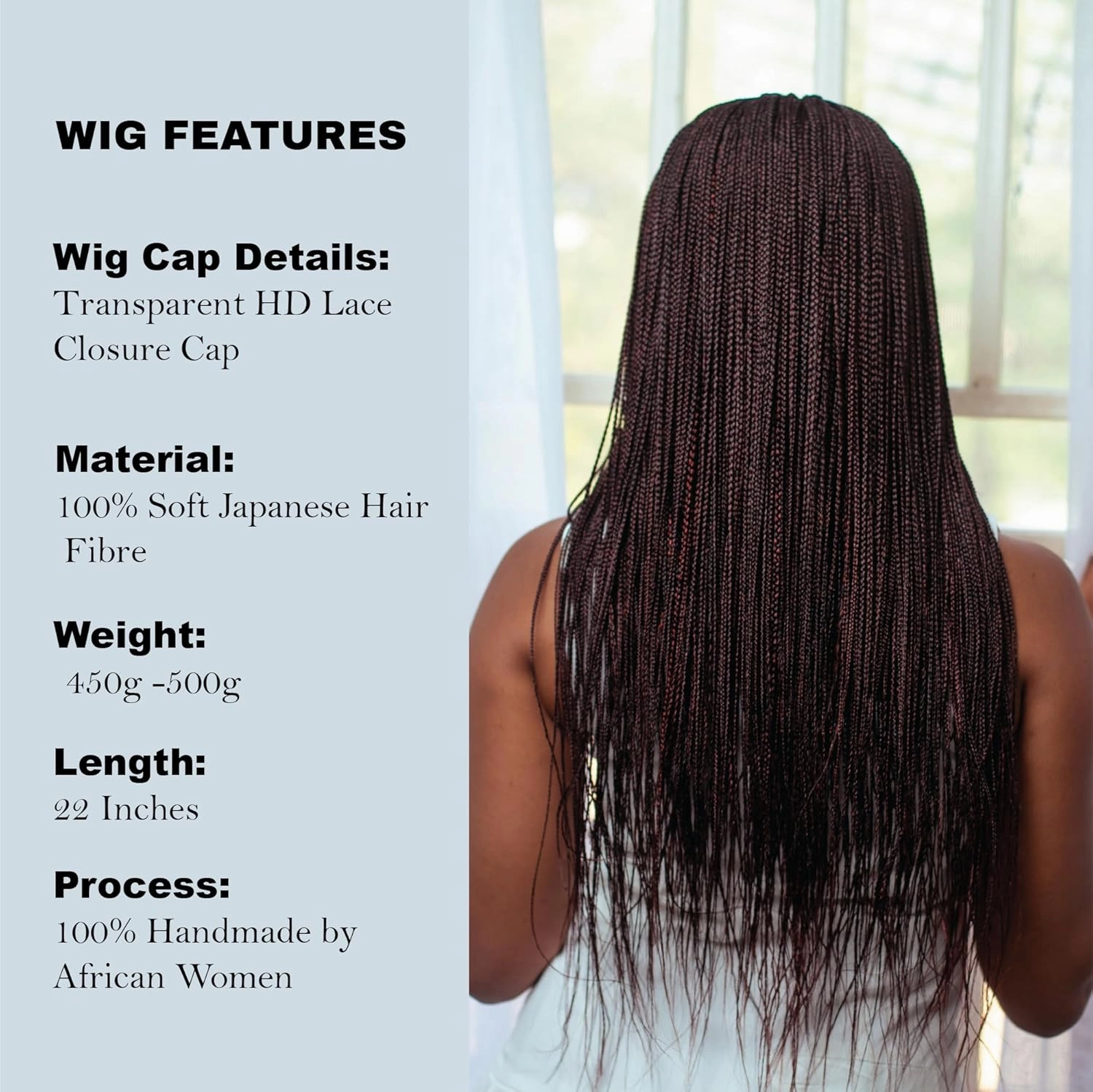 Braided Wigs, Micro Million Braid Wig - Color 1/35 - 22 Inches. Synthetic Hand Braided Wigs for Black Women.