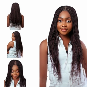 Braided Wigs, Micro Million Braid Wig - Color 1/35 - 22 Inches. Synthetic Hand Braided Wigs for Black Women.