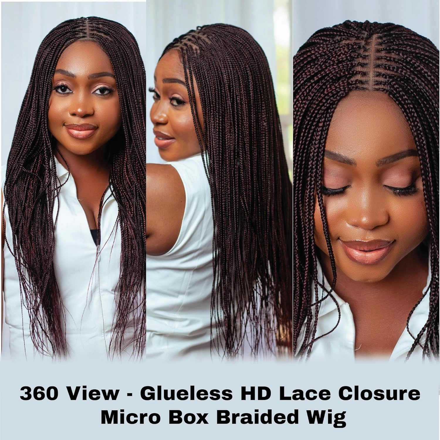 Braided Wigs, Micro Million Braid Wig - Color 1/35 - 22 Inches. Synthetic Hand Braided Wigs for Black Women.