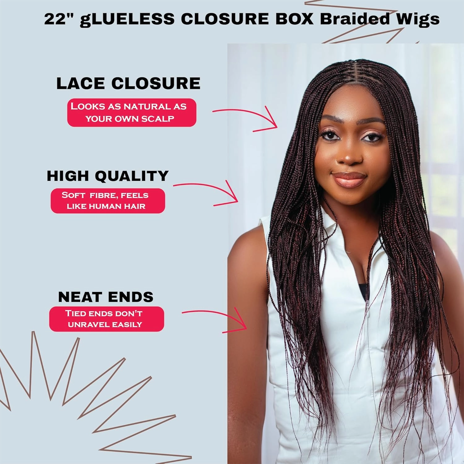 Braided Wigs, Micro Million Braid Wig - Color 1/35 - 22 Inches. Synthetic Hand Braided Wigs for Black Women.