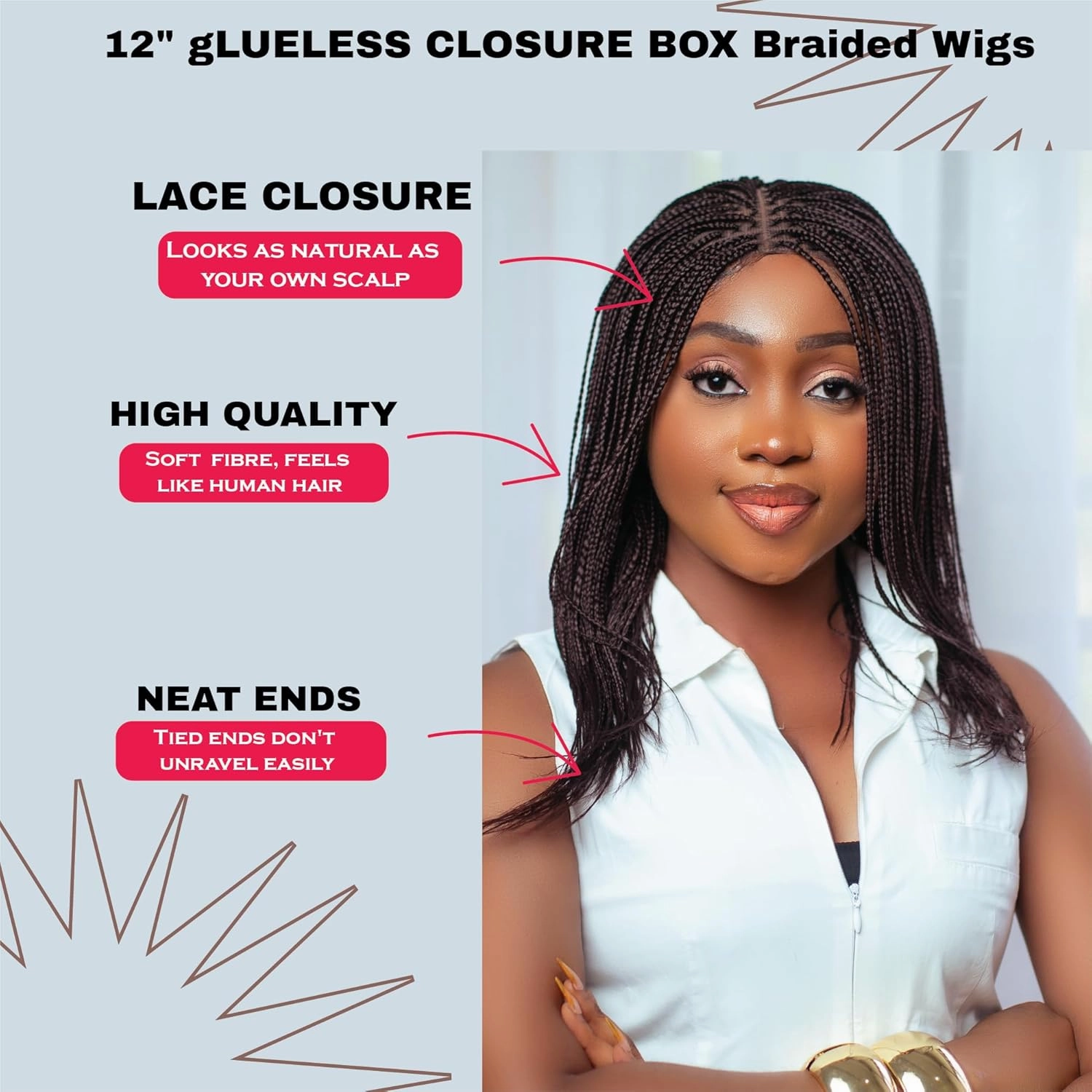 Braided Wigs, Micro Million Braid Wig - Color 33 - 12 Inches. Synthetic Hand Braided Wigs for Black Women.