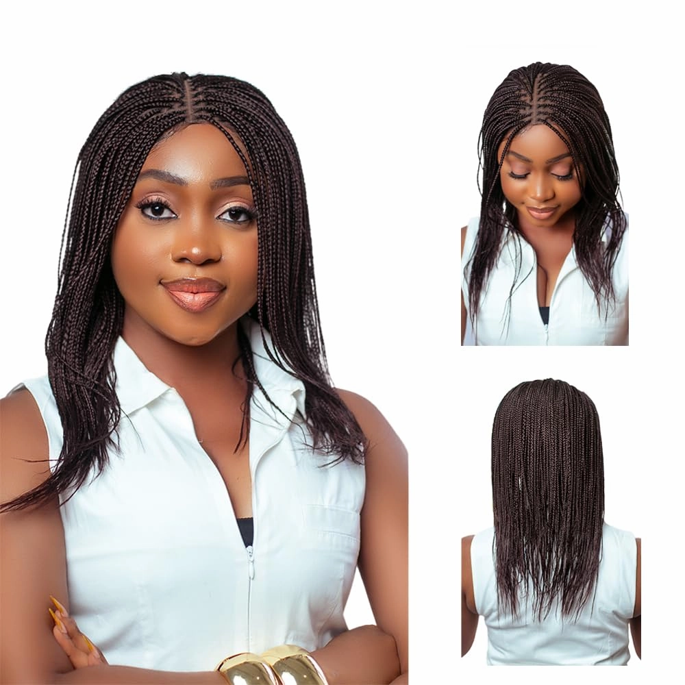 Braided Wigs, Micro Million Braid Wig - Color 33 - 12 Inches. Synthetic Hand Braided Wigs for Black Women.