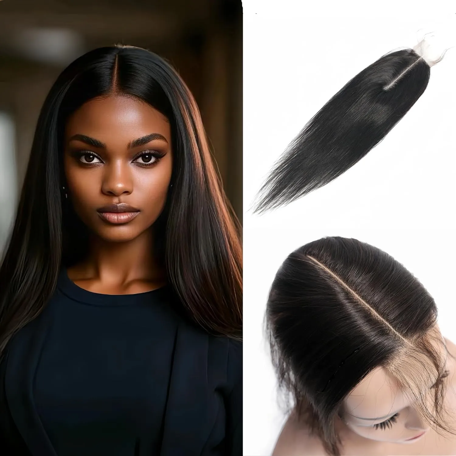 Brazilian 2x6 Lace Closure Kim K Closure Straight Brazilian Human Hair Lace Closure Remy Hair Deep Middle Part Closure(12 inch)
